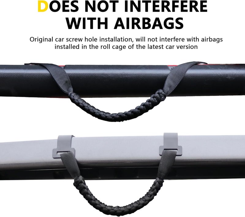 RERPRO Front Rear Door Roll Bar Grab Handles Compatible with 2024 2025 Jeep Wrangler JL 4 Door 4XE Gladiator JT Interior Accessories Paracord Grip Handle, Keep Airbag Function, 4 Pack Black Classic - Image 2